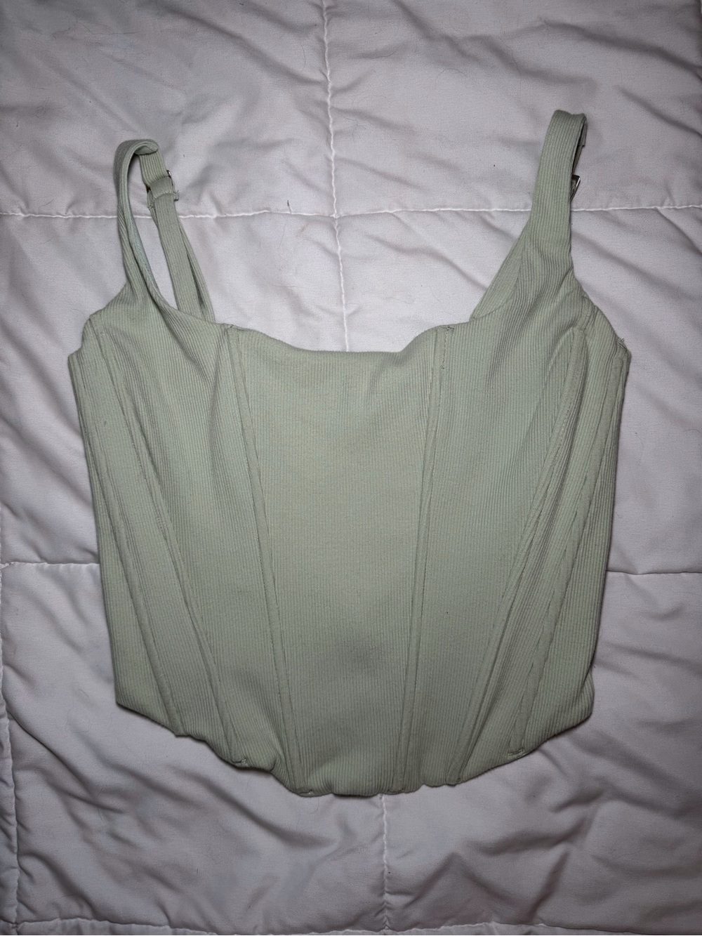 Guess Sage Green Ribbed Bustier Top